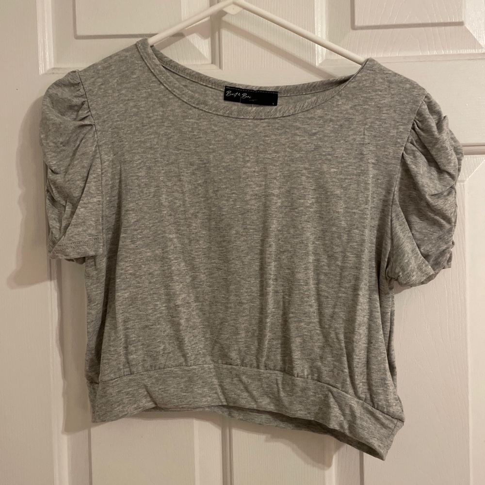 Grey puffed sleeve crop shirt